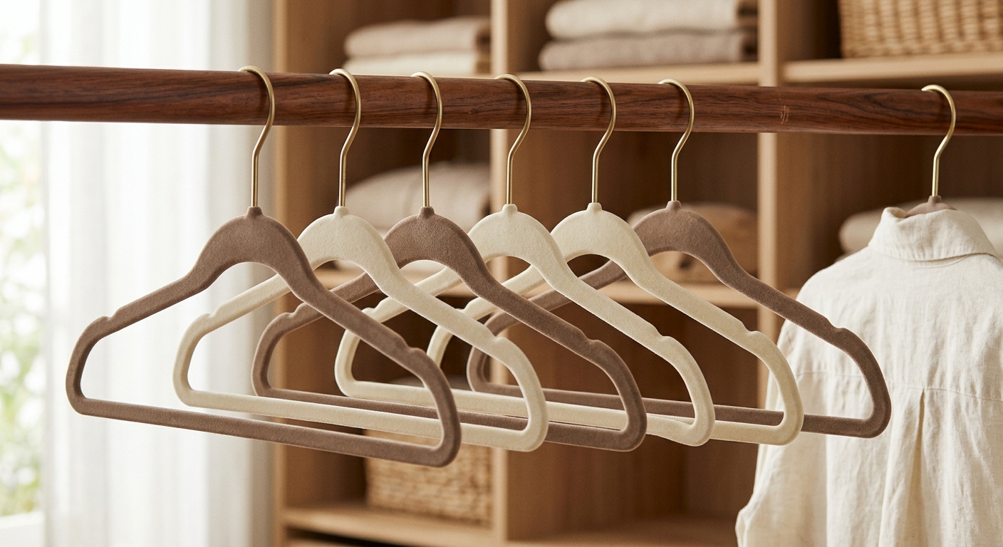 Amazon Basics velvet hangers editorial illustration